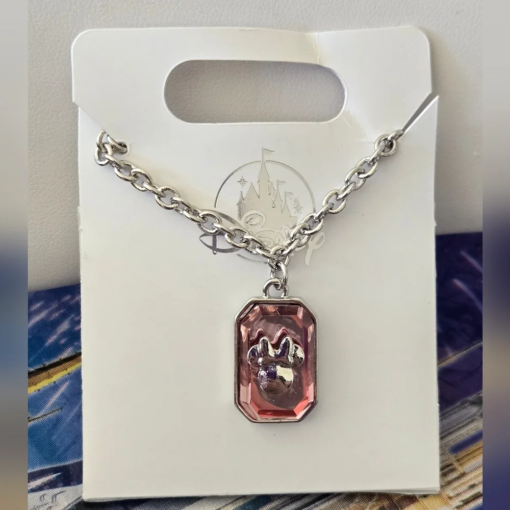 Minnie Silver Chain Necklace with Pink Pendant - Picture 10 of 15